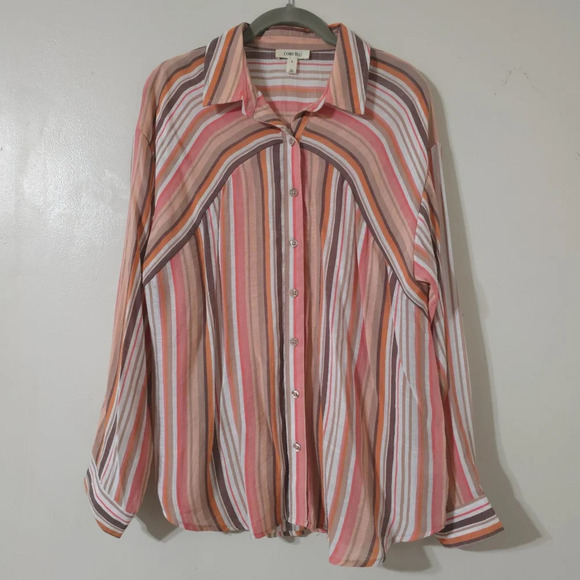 ✨️4/$20. COMO BLU Retro Striped Long Sleeve, Linen Look. Multi-Color, 70's - Picture 3 of 13